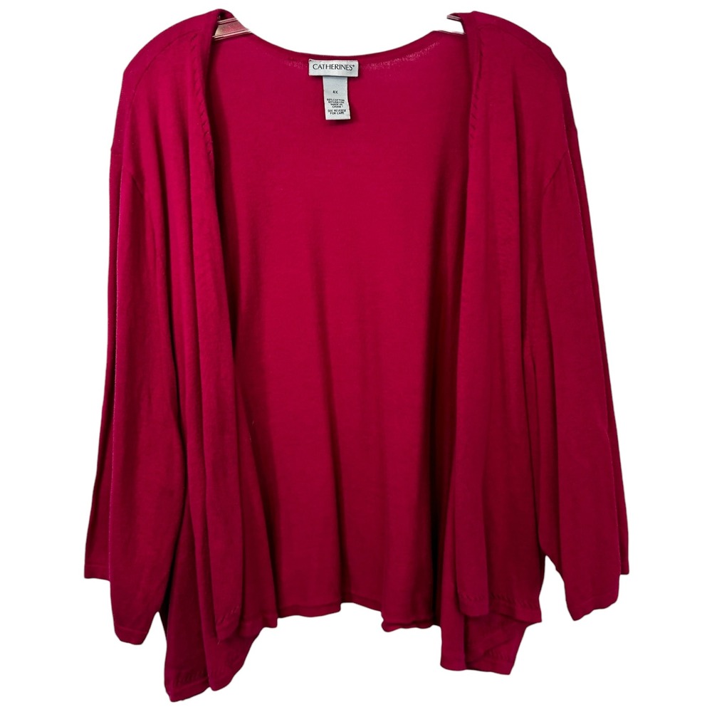 Catherines Plus Size 4X Cardigan Sweater Fuchsia Pink Open Front 3/4 Sleeve 1663